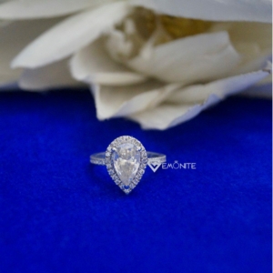2.00 Ct Colorless VVS1 Pear Cut Halo Moissanite Engagement Ring 14KT White Gold