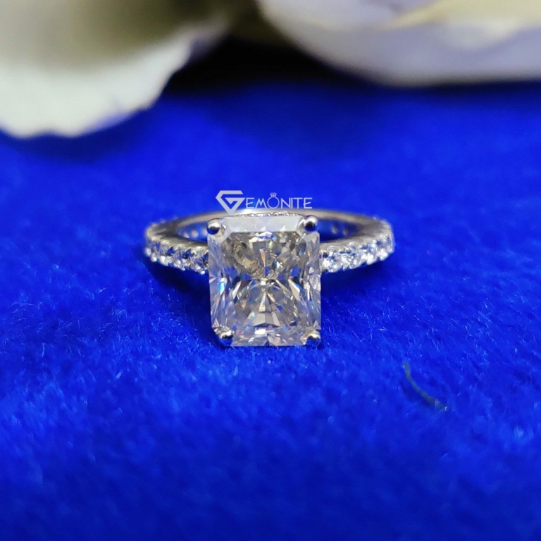 2.0 Ct Emerald Cut Solitaire with Accent Stone Moissanite Engagement Ring, Luxury Prong Set Ring