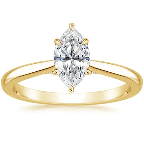 10K Solid Yellow Gold Handmade Engagement Rings 1.0 CT Marquise Cut Moissanite Diamond Solitaire Wedding/Bridal Ring Set for Women/Her Propose Ring