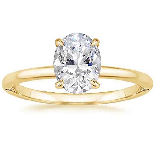 10K Solid Yellow Gold Handmade Engagement Rings 2 CT Oval Cut Moissanite Diamond Solitaire Wedding/Bridal Ring Set for Women/Her Propose Rings