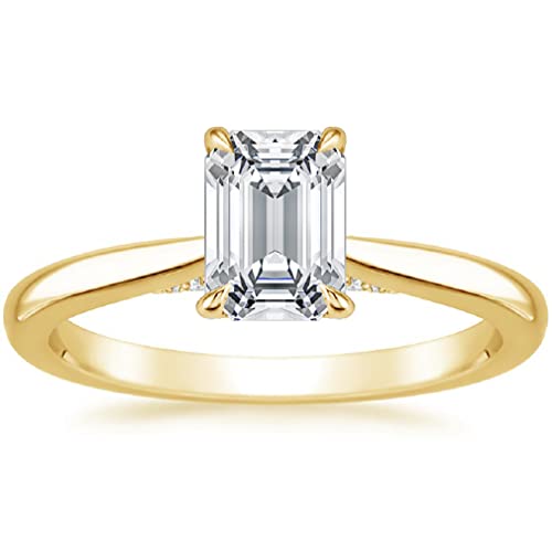10K Solid Yellow Gold Handmade Engagement Rings 2.0 CT Emerald Cut Moissanite Diamond Solitaire Wedding/Bridal Ring Set for Women/Her Propose Ring