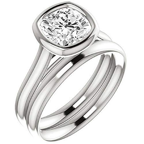 Amazing Petite Bezel Bridal Set, Cushion Cut 2 CT, Colorless Moissanite, 925 Sterling Silver, Engagement Ring, Wedding Ring, Christmas Gift, Perfact for Gift Or As You Want
