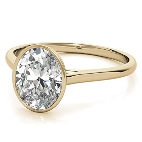 2 CT Oval Moissanite Engagement Ring Bezel Set Wedding Ring for Women, Anniversary Promise Gifts for Her, 10K Yellow Gold