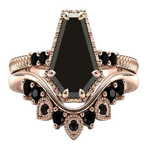 Emeral Cut Black Onyx Engagement Ring Set Vintage Women Unique Rose Gold  Moissanite Curved Wedding Band Bridal - Yahoo Shopping