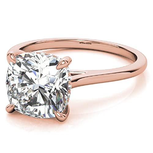 10K Solid Rose Gold Handmade Engagement Ring 3 CT Cushion Cut Moissanite Diamond Solitaire Wedding/Bridal Ring for Women/Her Propose Ring