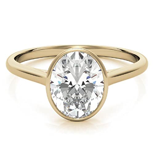 2 CT Oval Moissanite Engagement Ring Bezel Set Wedding Ring for Women, Anniversary Promise Gifts for Her, 10K Yellow Gold