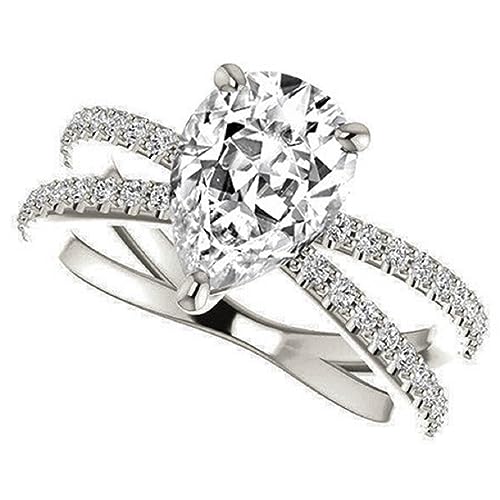 10K Solid White Gold Handmade Engagement Ring, 1.50 CT Pear Cut Moissanite Solitaire Ring Diamond Wedding Ring for Her/Woman, Anniversary Precious Rings, VVS1 Colorless