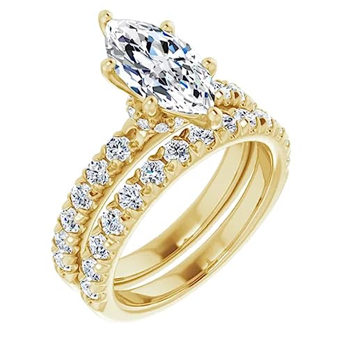 10K Solid Yellow Gold Handmade Engagement Rings 1 CT Marquise Cut Moissanite Diamond Solitaire Wedding/Bridal Ring Set for Her, Amazing Gifts