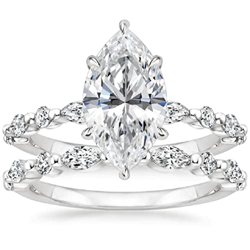 3.0 CT Marquise Colorless Moissanite Engagement Ring Set for Women/Her, Wedding Bridal Ring Set, Eternity Sterling Silver Diamond Solitaire 6-Prong Anniversary Promise Gift for Her