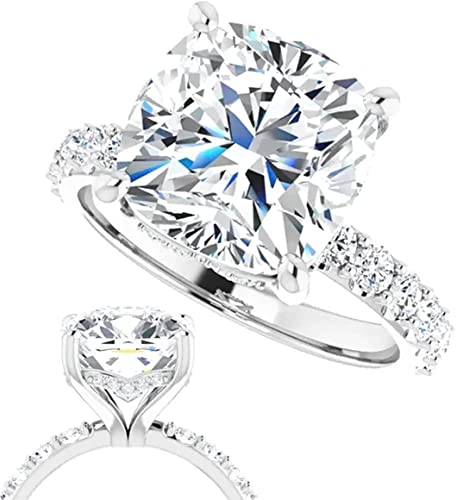 18K Gold 4 CT Cushion Cut VVS1 Colorless Moissanite Engagement Rings for Women Bridal Set Handmade Diamond Wedding Rings for Gifts