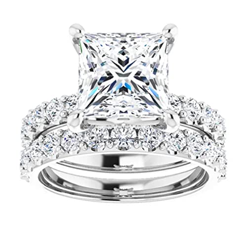 3.25 CT Princess Cut VVS1 Colorless Moissanite Engagement Ring Set, Wedding/Bridal Ring Set, Sterling Silver Vintage Antique Anniversary Promise Ring Set Gift for Her