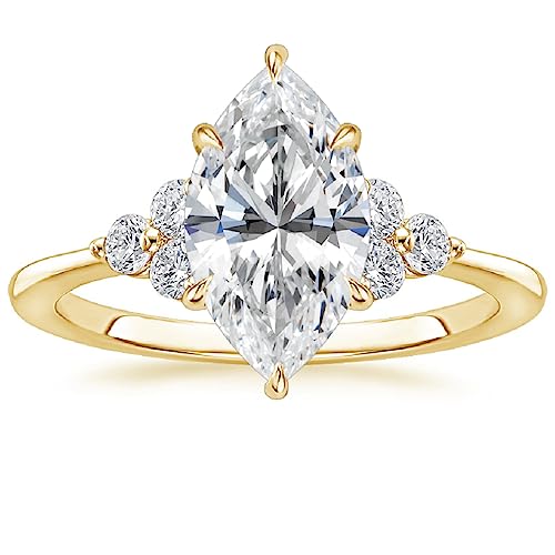 18K Solid Yellow Gold Handmade Engagement Ring 2.5 CT Marquise Cut Moissanite Diamond Solitaire Wedding/Bridal Ring Set for Womens/Her Propose Rings