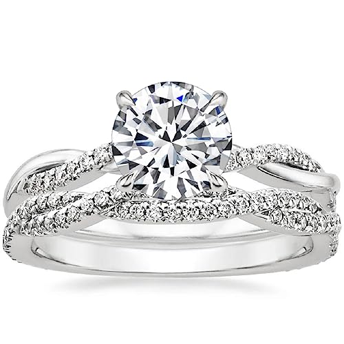 Petite Twisted Vine Moissanite Diamond Ring Set, 2 CT Round Moissanite Engagement Ring Set, Wedding Ring Set, Bridal Ring, Promise/Anniversary Rings for Wife
