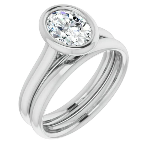 10K Solid White Gold Handmade Engagement Ring 1 CT Oval Cut Moissanite Diamond Solitaire Wedding/Bridal Ring for Women/Her Diamond Rings Set