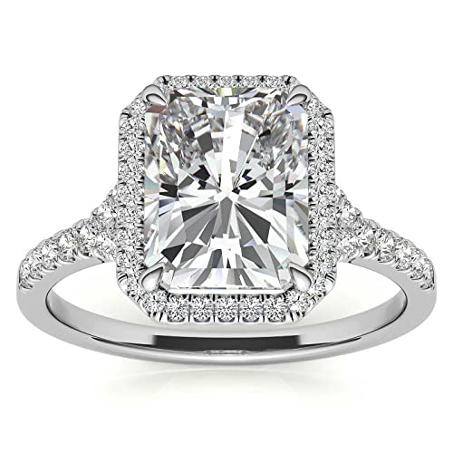 4 CT Radiant Cut Colorless Moissanite Engagement Ring Wedding/Bridal Ring, Diamond Ring, Anniversary Solitaire Halo Accented Promise Vintage Antique Gold Silver Ring Perfact for Gift
