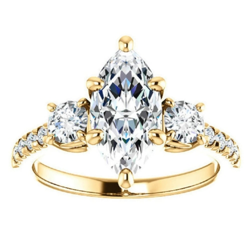 1 CT Women Three Stone Style Wedding Rings Silver/Solid Gold Moissanite Ring Marquise Cut Wedding Ring for Her Solitaire Promise Gifts for Her Engagement Wedding Ring