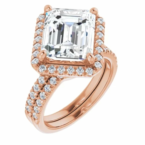 Emerald Cut Moissanite Rings for Women Wedding Ring Set Silver/Solid Gold 4 Ct Moissanite Engagement Ring Promise Gifts for Her Halo Moissanite Rings for Women