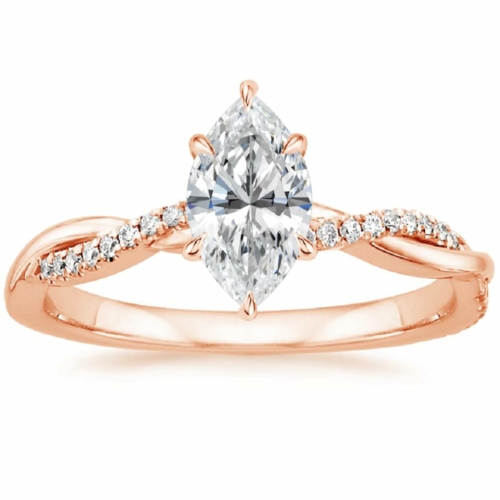 Marquise Cut 2 CT Moissanite Ring for Women in Silver/Solid Gold - Solitaire Engagement, Bridal, and Anniversary Promise Ring with a Twisted Shank Design